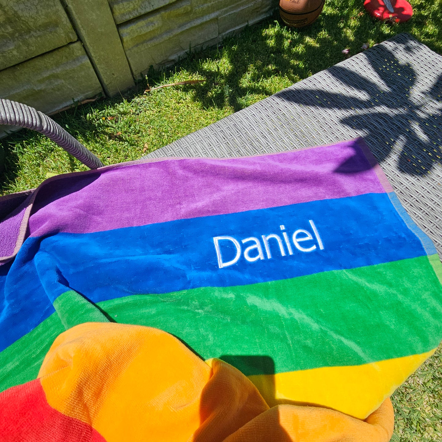 Personalised Rainbow Beach Towel – Embroidered 100% Cotton Gift (80x160cm)