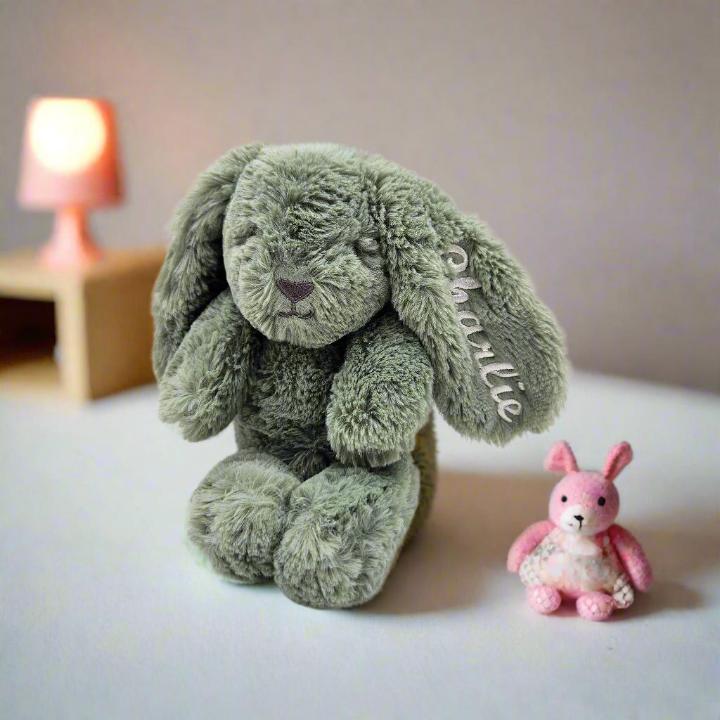 Personalised Sage Bunny – Embroidered Soft Toy Gift (Standard 25cm)