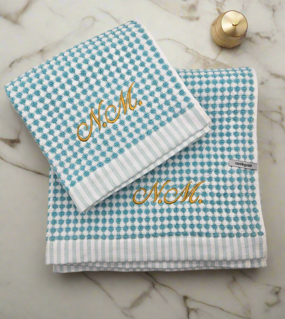 Personalised Aqua Bath Towel & Hand Towel Set – Embroidered 100% Cotton Gift