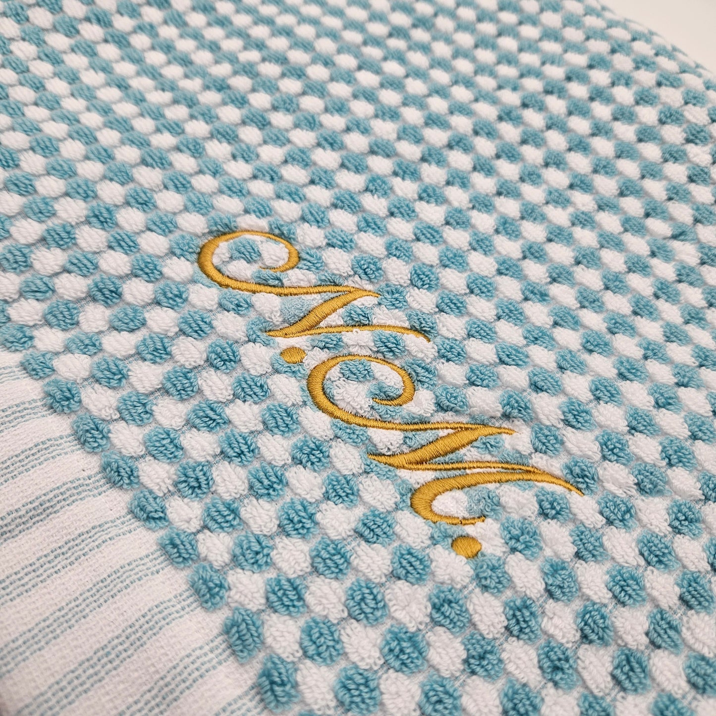 Personalised Aqua Bath Towel & Hand Towel Set – Embroidered 100% Cotton Gift