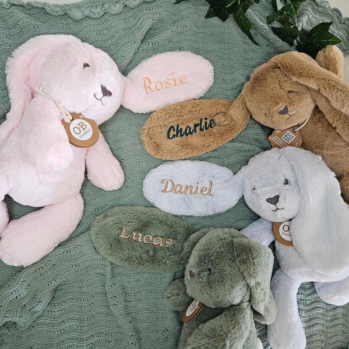 Personalised Betsy Bunny – Embroidered Soft Toy Gift (Large 40cm, Pink Floral)