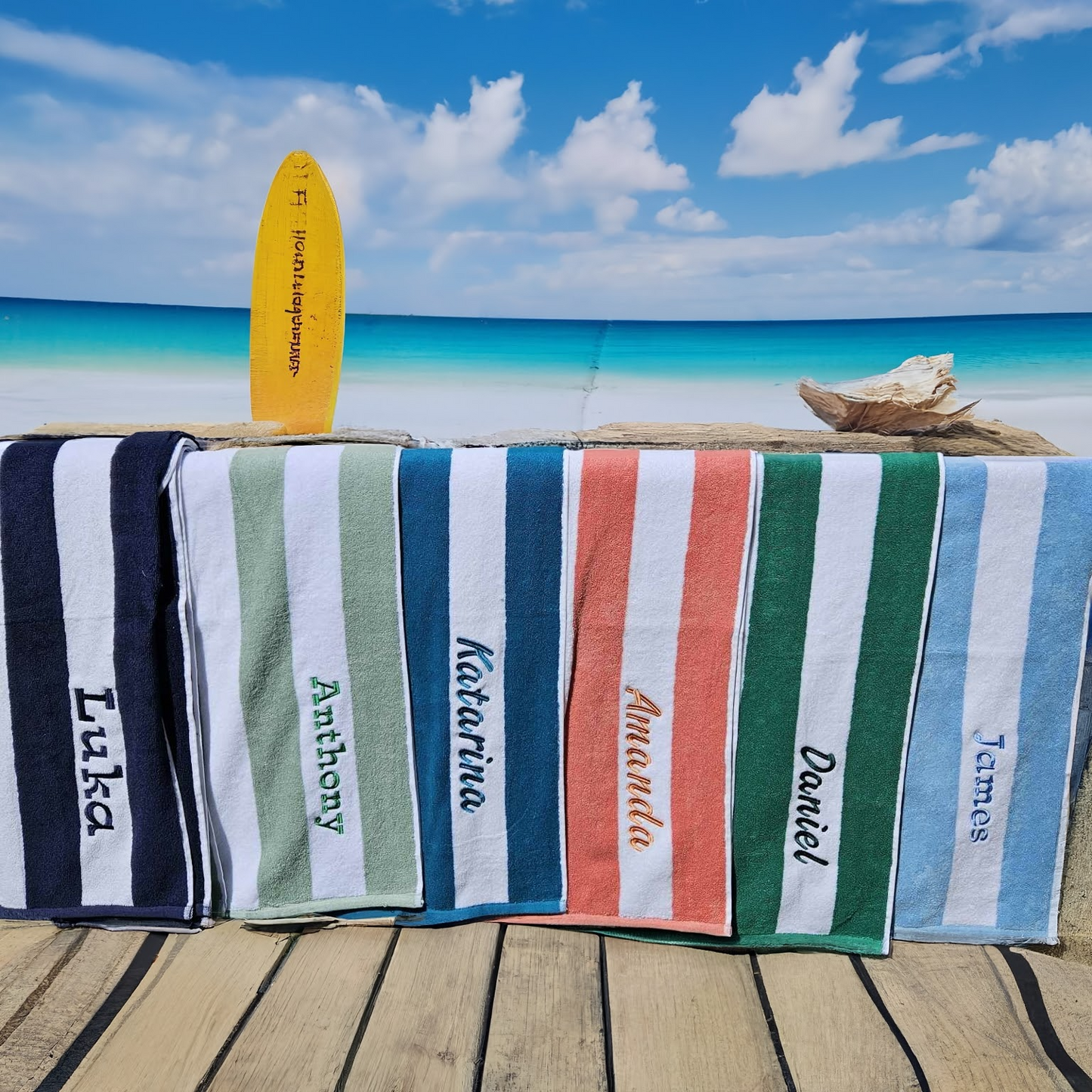 Personalised Striped Beach Towel – 100% Cotton, Embroidered Gift