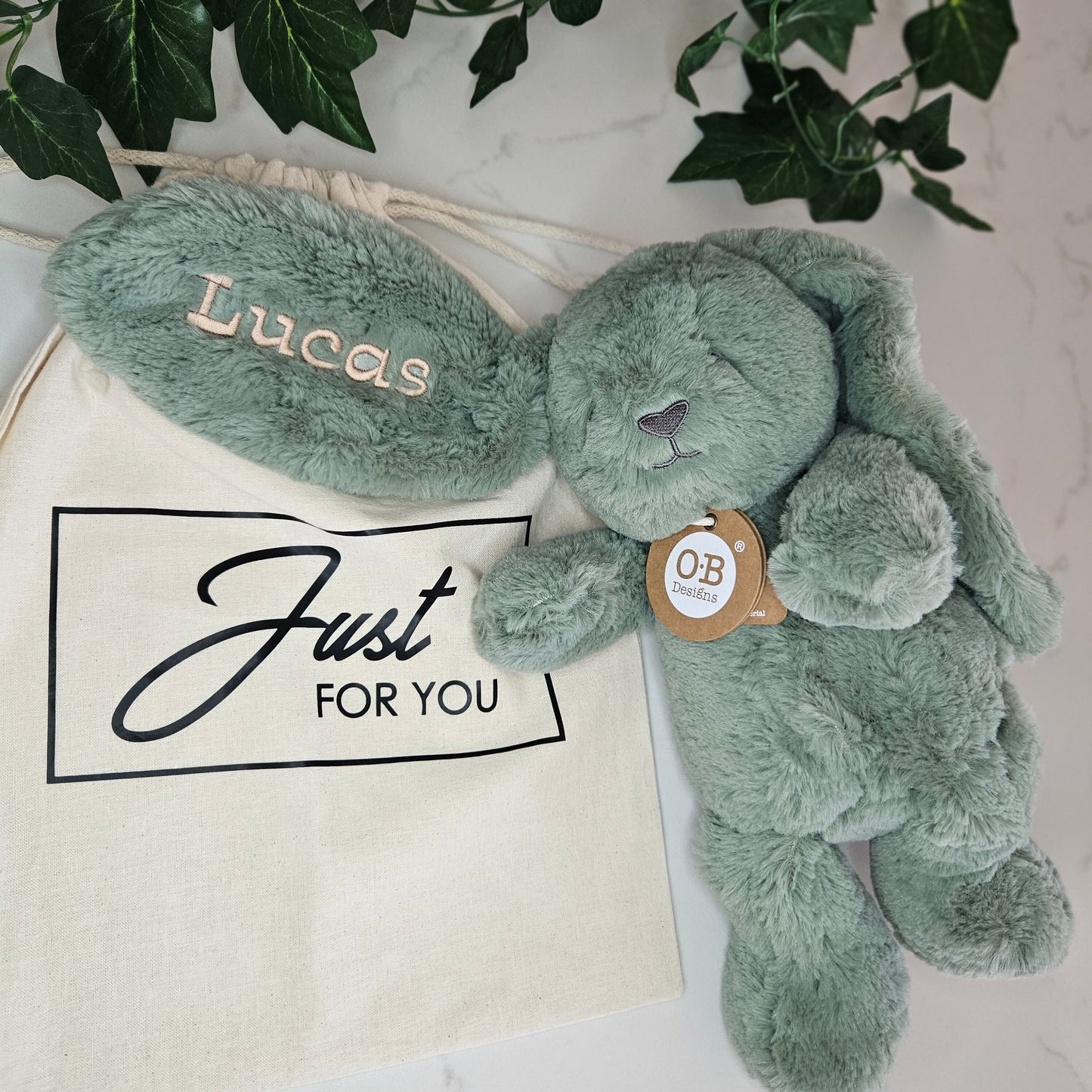 Personalised Beau Bunny – Embroidered Soft Toy Gift (Large 40cm, Sage)