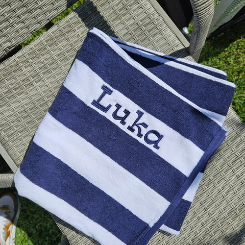 Navy Blue Striped Beach Towels