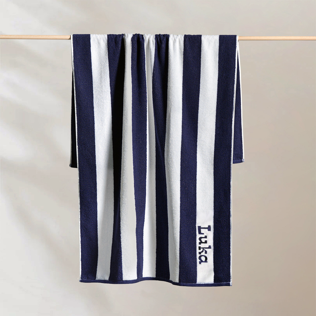 Personalised Navy Beach Towel with Canvas Bag | Funky Gifts Australia