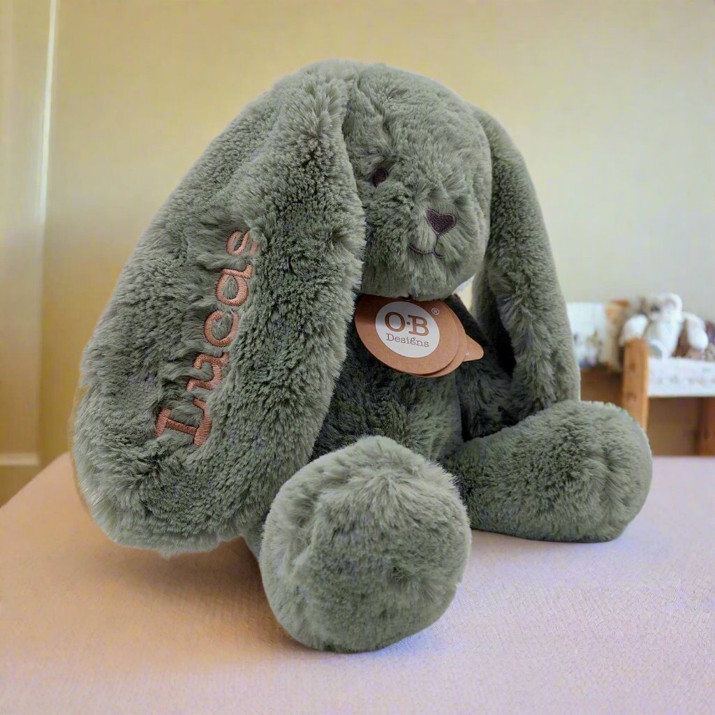 Personalised Beau Bunny – Embroidered Soft Toy Gift (Large 40cm, Sage)