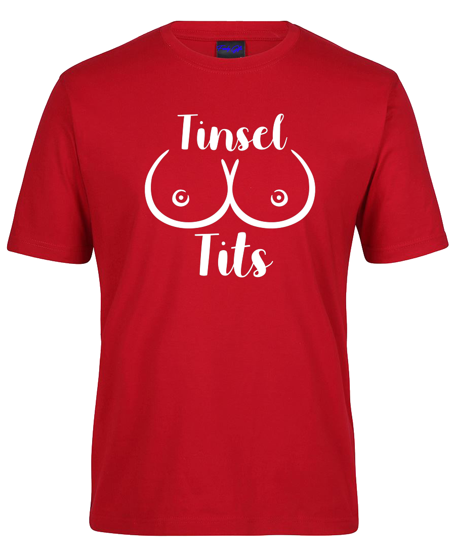 TINSEL TITS-BOOBS T-SHIRT Secret Santa Gift Breasts Offensive Xmas Tee Top  Sexy