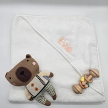 Load image into Gallery viewer, Embroidered Baby &amp; Infant Hooded Bath Towel in White
