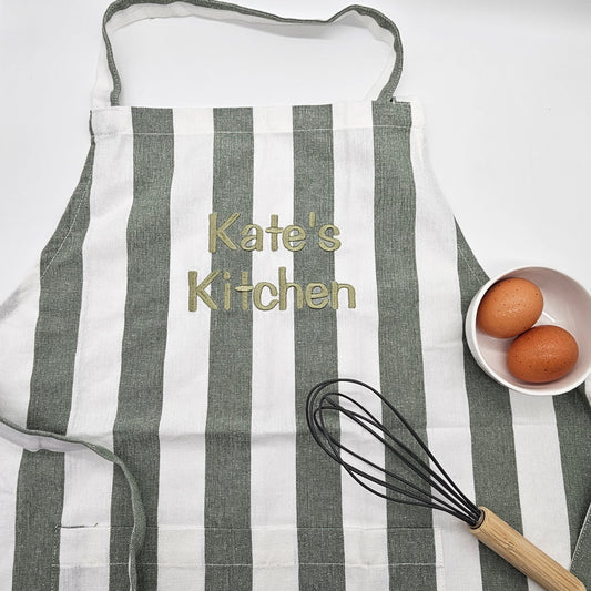Personalised Apron - Olive Stripe Cotton Apron