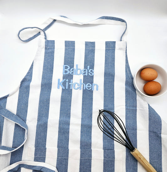 Personalised Apron - Chambray Blue Stripe Cotton Apron