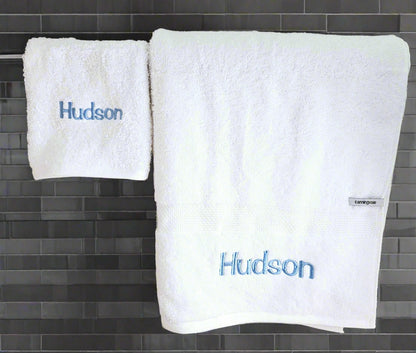 Personalised White Bath Towel & Face Washer Set – Embroidered Cotton Gift