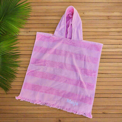 Personalised Pink Hooded Kids Beach Towel – Embroidered Cotton Poncho