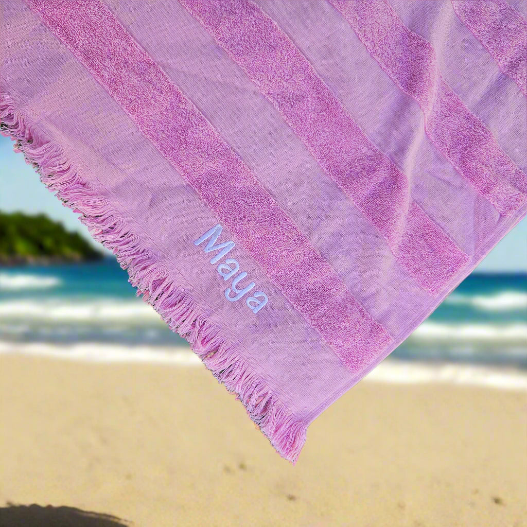 Personalised Pink Hooded Kids Beach Towel – Embroidered Cotton Poncho