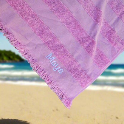 Personalised Pink Hooded Kids Beach Towel – Embroidered Cotton Poncho