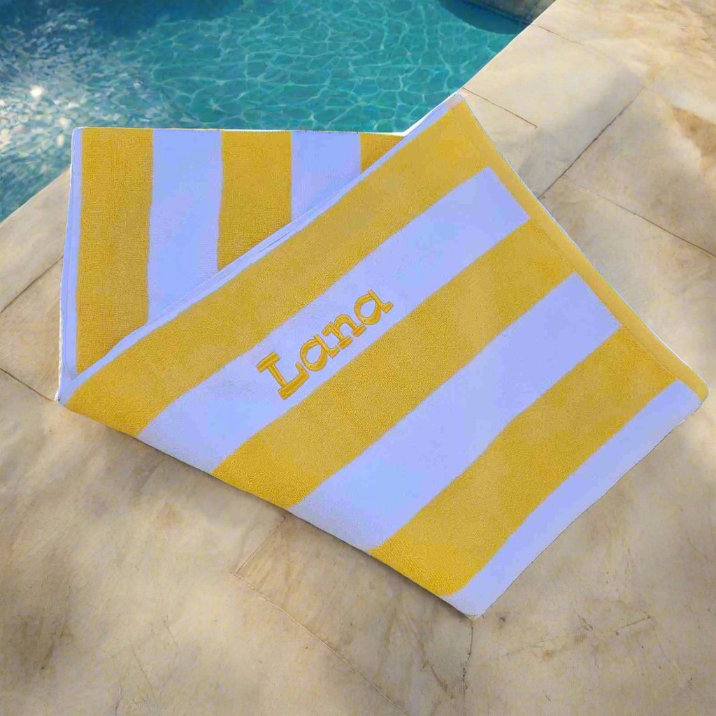 Personalised Striped Beach Towel – 100% Cotton, Embroidered Gift