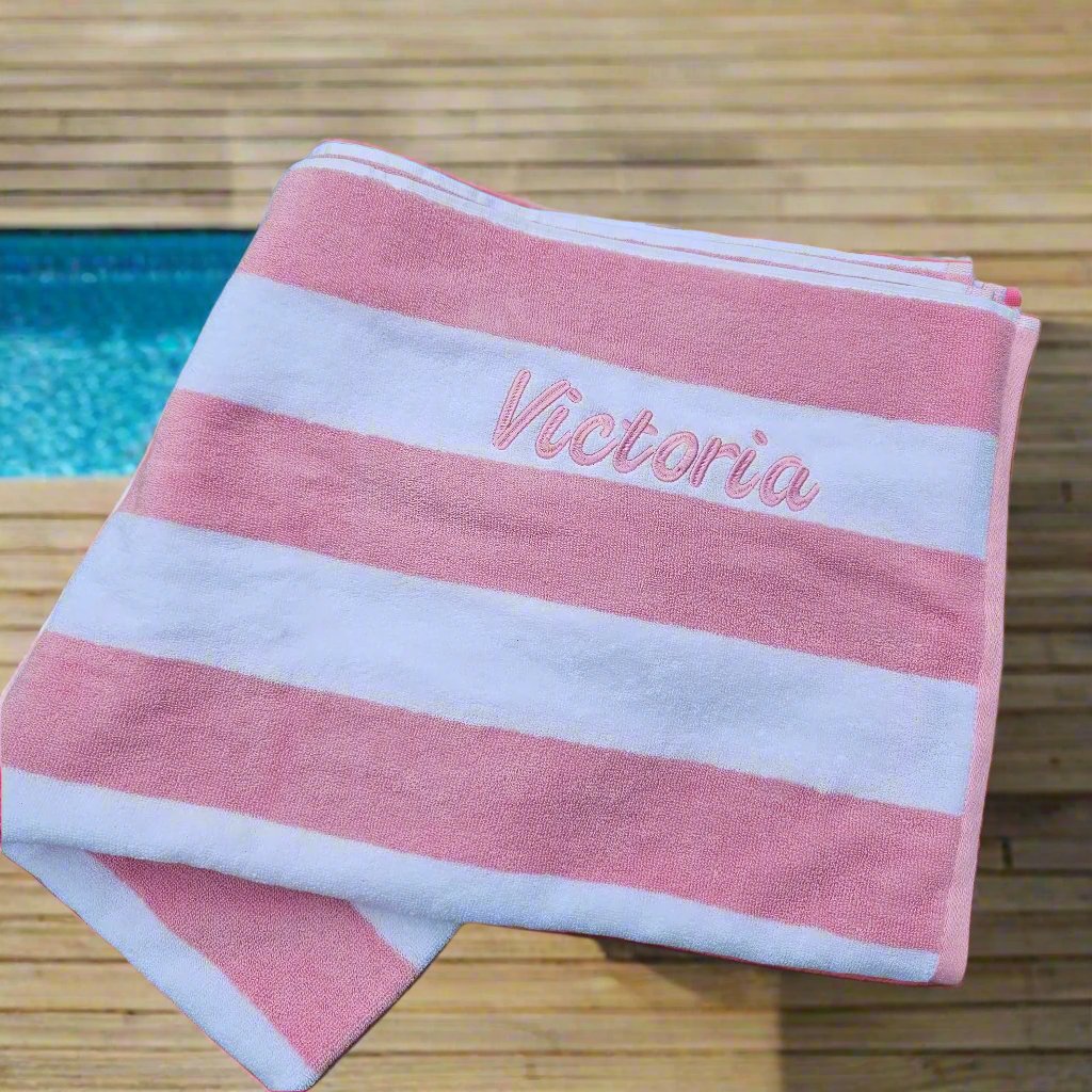 Personalised Embroidered Beach Towel (Pink)