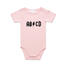 Load image into Gallery viewer, ABCD of ACDC Parody Baby Romper
