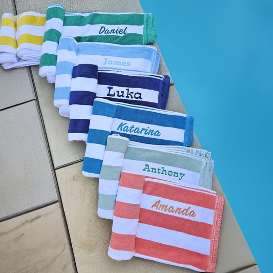 Personalised Striped Beach Towel – 100% Cotton, Embroidered Gift