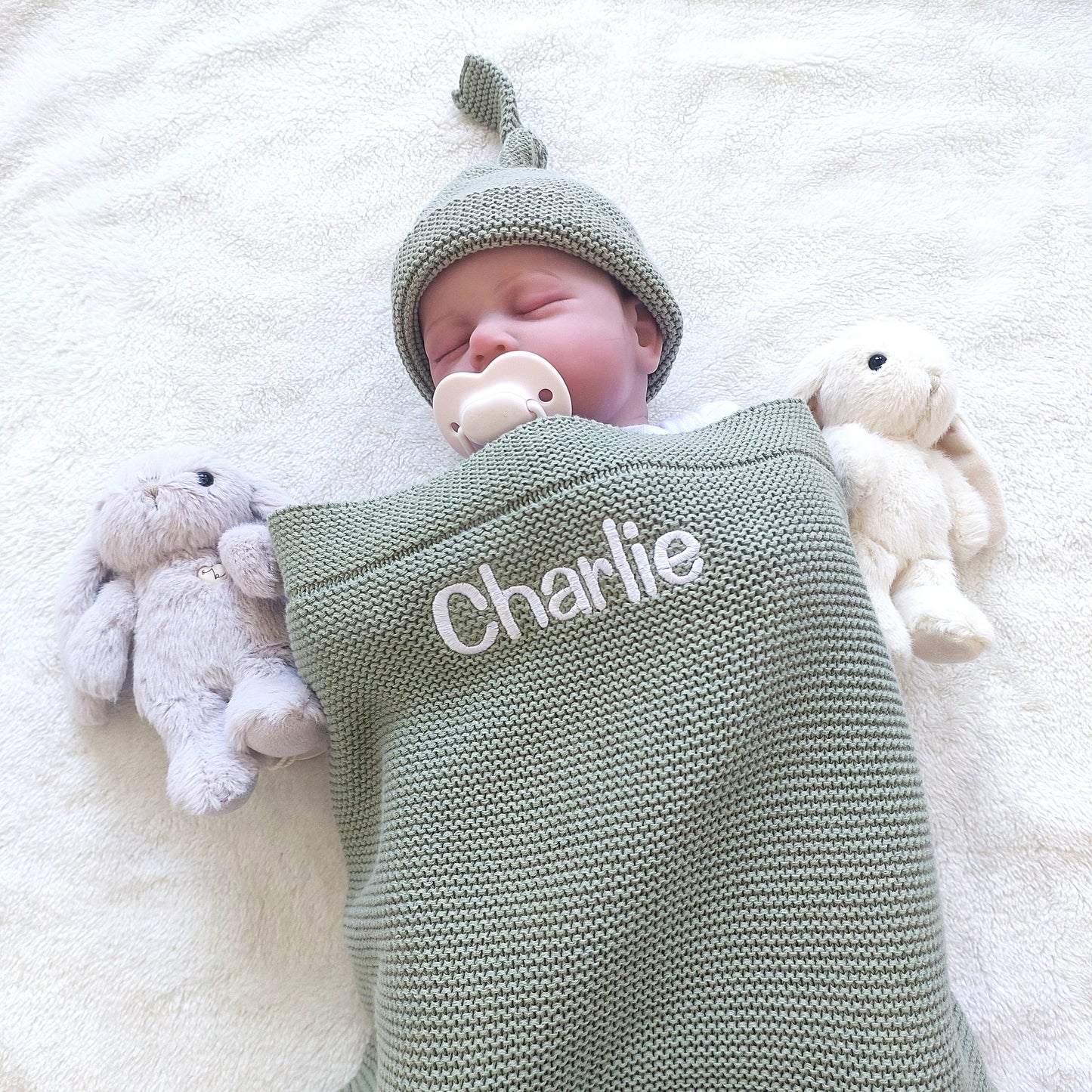 Personalised Baby Luxury Cotton Blanket in Sage Green Funky Gifts Australia