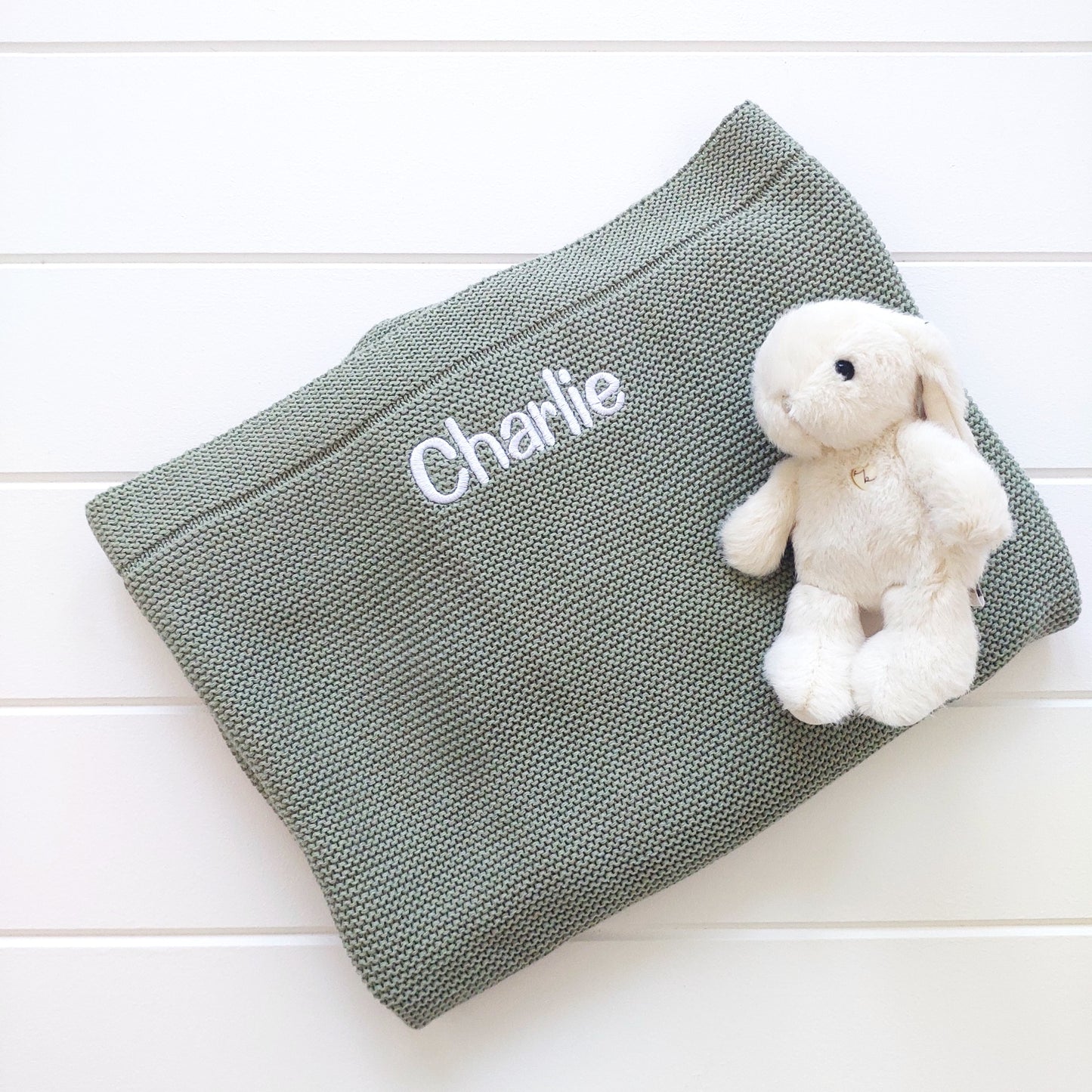 Personalised Baby Luxury Cotton Blanket in Sage Green Funky Gifts Australia