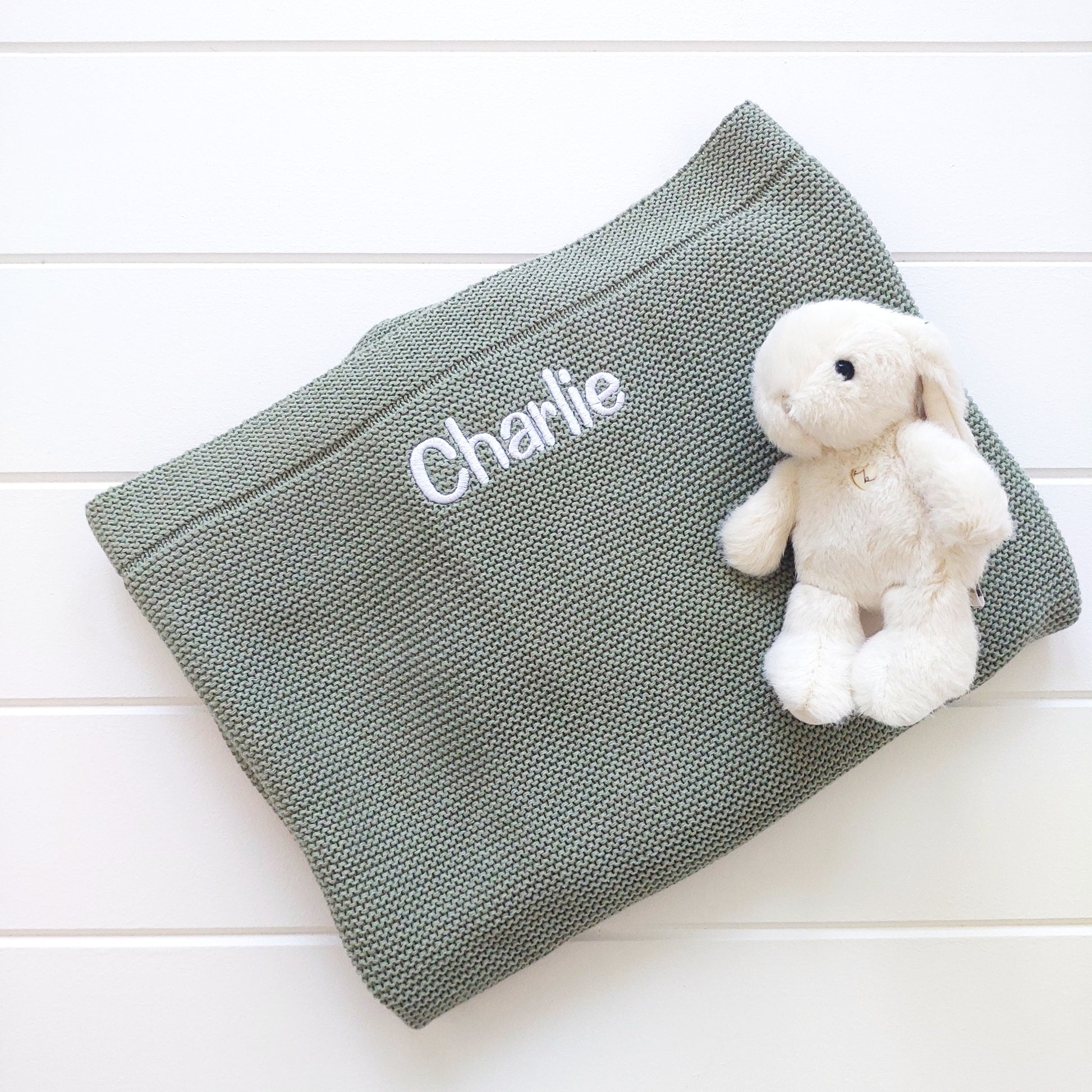 Personalised Baby Luxury Cotton Blanket in Sage Green Funky Gifts Australia