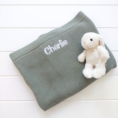 Personalised Baby Luxury Cotton Blanket in Sage Green Funky Gifts Australia