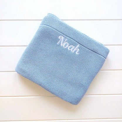 Personalised Baby Luxury Cotton Blanket in Blue Funky Gifts Australia