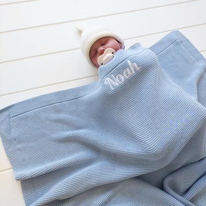 Personalised Baby Luxury Cotton Blanket in Blue Funky Gifts Australia