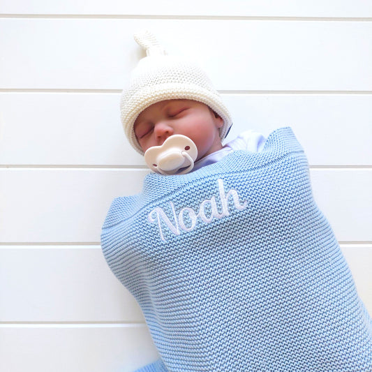 Personalised Baby Luxury Cotton Blanket in Blue Funky Gifts Australia