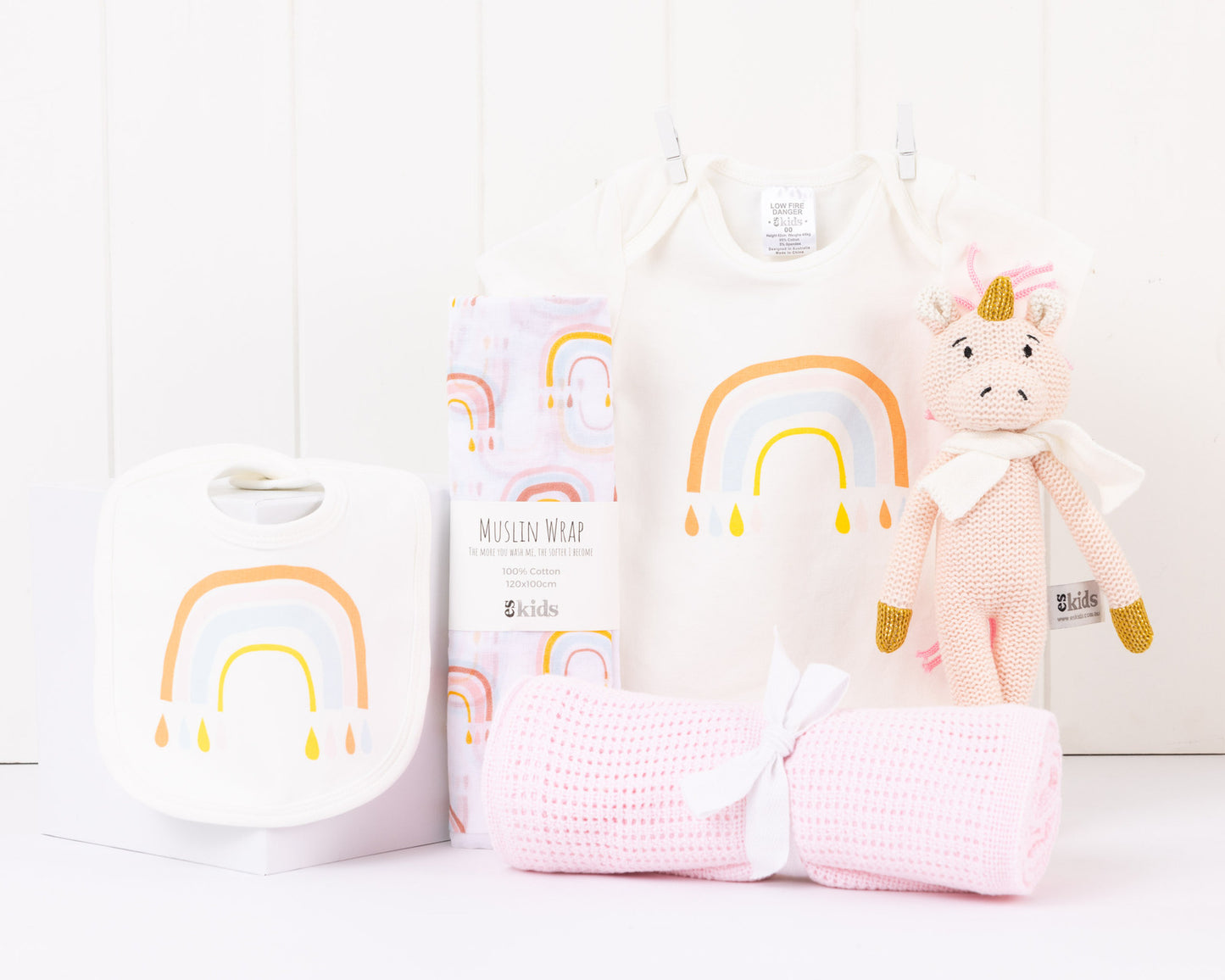 Personalised Hello World Baby Rainbow Gift Hamper