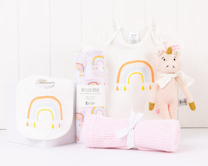 Personalised Hello World Baby Rainbow Gift Hamper