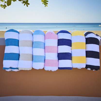 Personalised Striped Beach Towel – 100% Cotton, Embroidered Gift