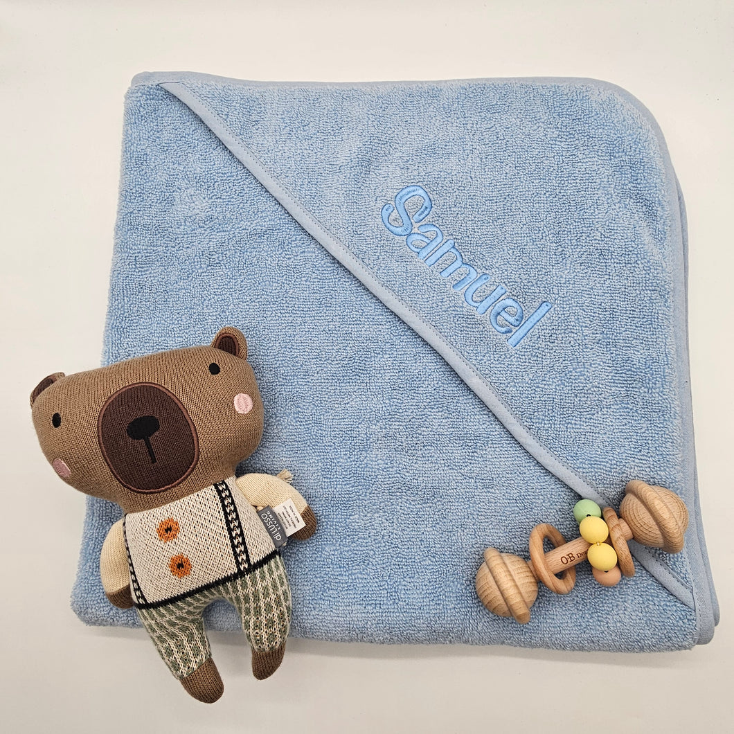 Embroidered Baby & Infant Hooded Bath Towel in Blue