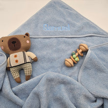 Load image into Gallery viewer, Embroidered Baby &amp; Infant Hooded Bath Towel in Blue
