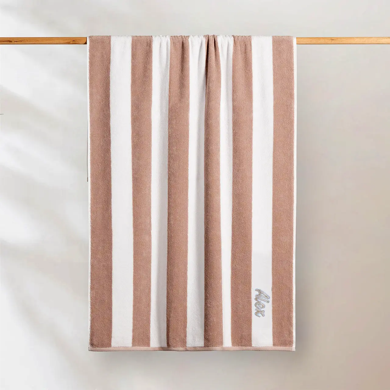 Personalised Beige Beach Towel 100% Cotton funkygifts.com.au