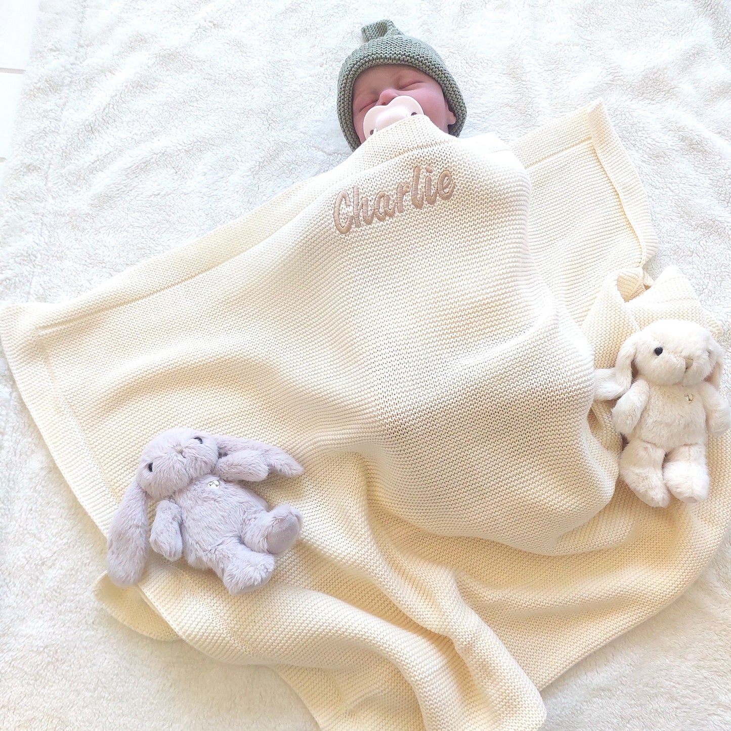 Personalised Baby Luxury Cotton Blanket in Cream Funky Gifts Australia