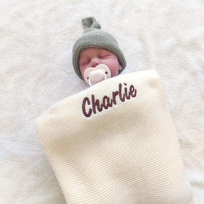 Personalised Baby Luxury Cotton Blanket in Cream Funky Gifts Australia