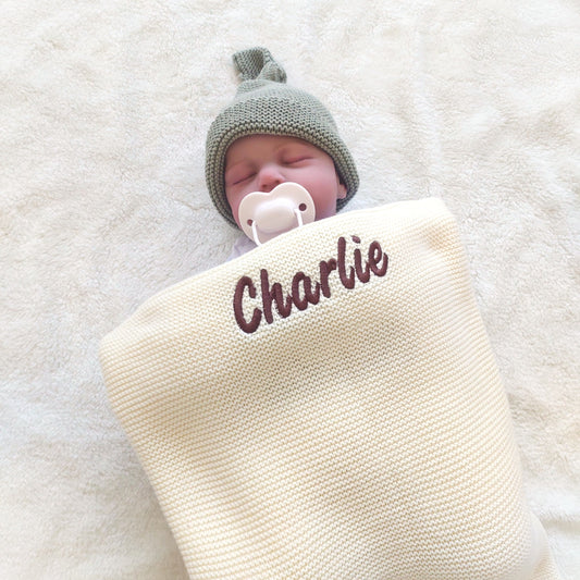 Personalised Baby Luxury Cotton Blanket in Cream Funky Gifts Australia