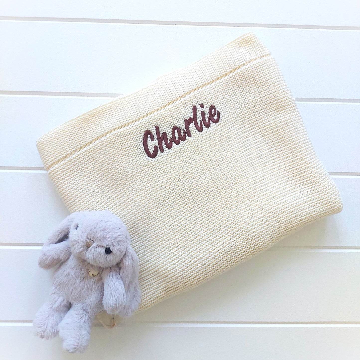 Personalised Baby Luxury Cotton Blanket in Cream Funky Gifts Australia