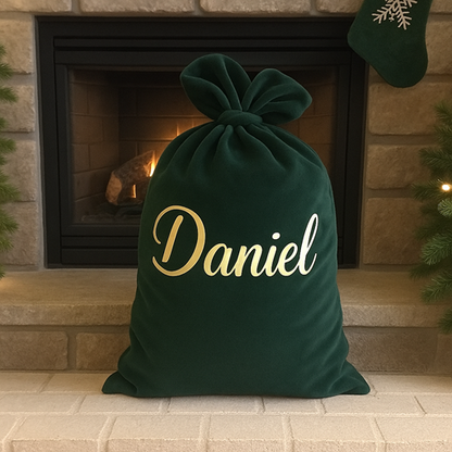 Personalised Green Velvet Christmas Santa Sack