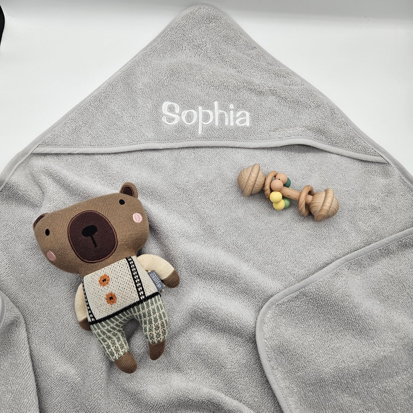 Embroidered Baby & Infant Hooded Bath Towel in Grey