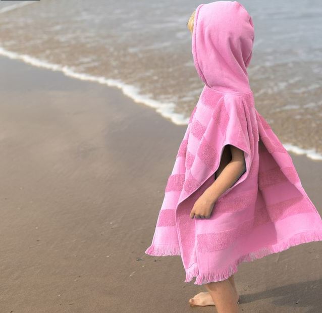 Personalised Pink Hooded Kids Beach Towel – Embroidered Cotton Poncho
