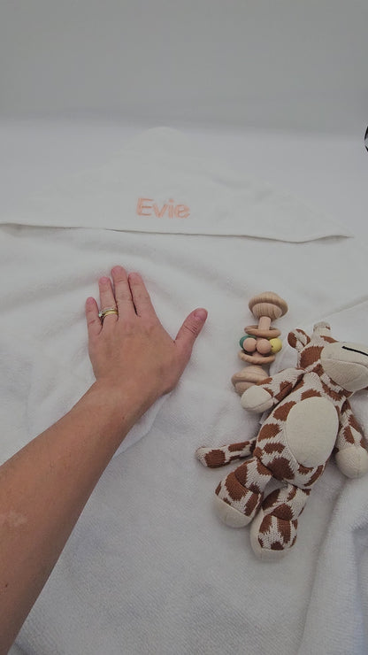 Embroidered Baby & Infant Hooded Bath Towel in White