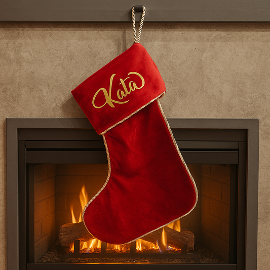 Velvet Santa Stocking in Red with Personalised Name