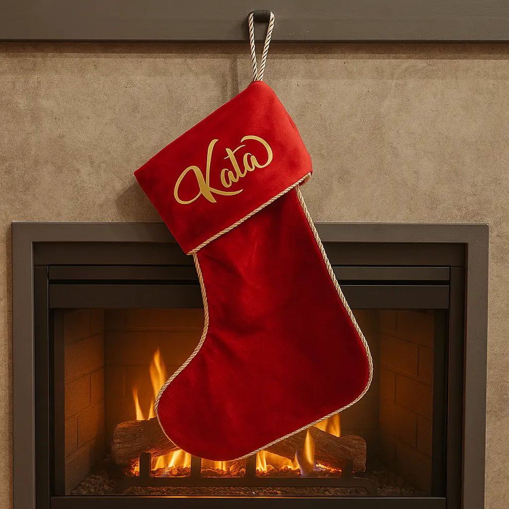 Personalised Red Velvet Santa Stocking – Custom Name | Funky Gifts ...