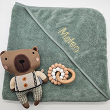 Load image into Gallery viewer, Embroidered Baby &amp; Infant Hooded Bath Towel in Sage
