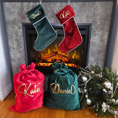 Personalised Santa Christmas Stockings Luxury Velvet With Names