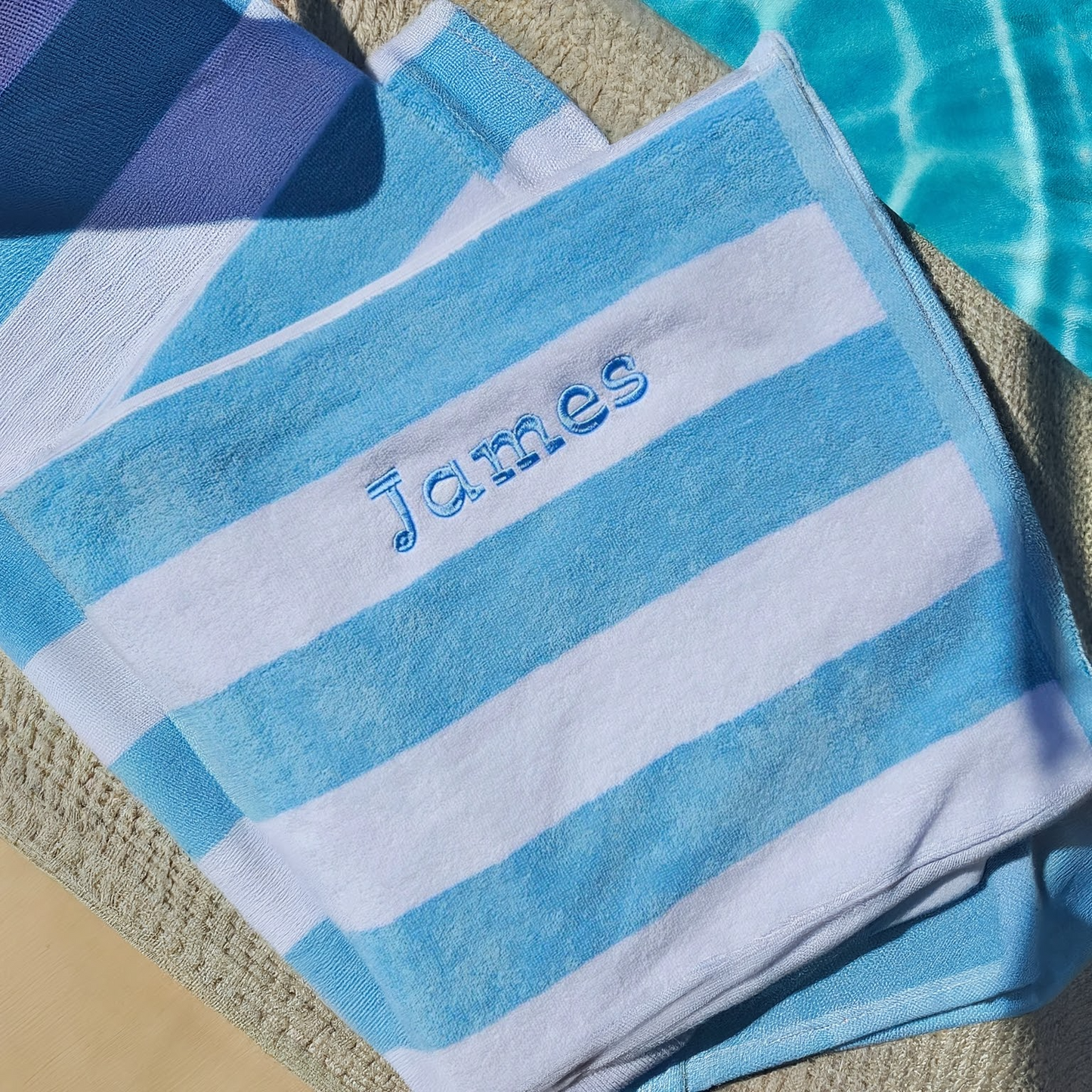 Personalised Striped Beach Towel – 100% Cotton, Embroidered Gift