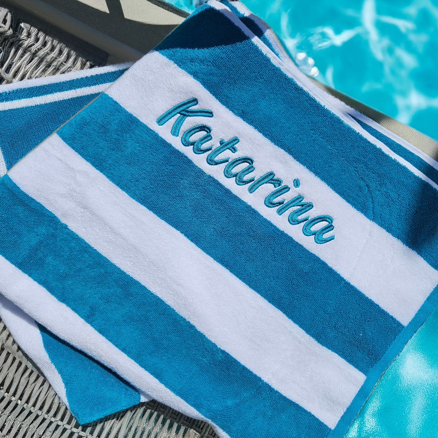Personalised Striped Beach Towel – 100% Cotton, Embroidered Gift