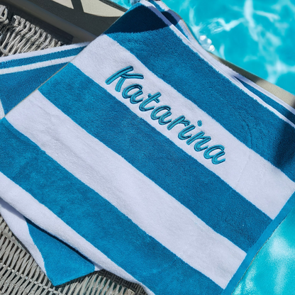 Personalised Striped Beach Towel – 100% Cotton, Embroidered Gift